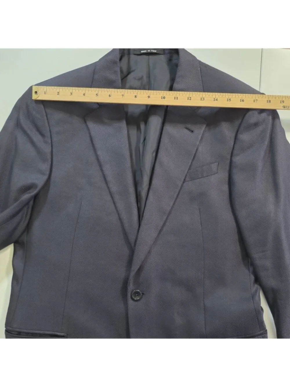 Armani Collezioni Slim Wool Silk Blazer US 42R Navy Blue Textured 1B Designer
